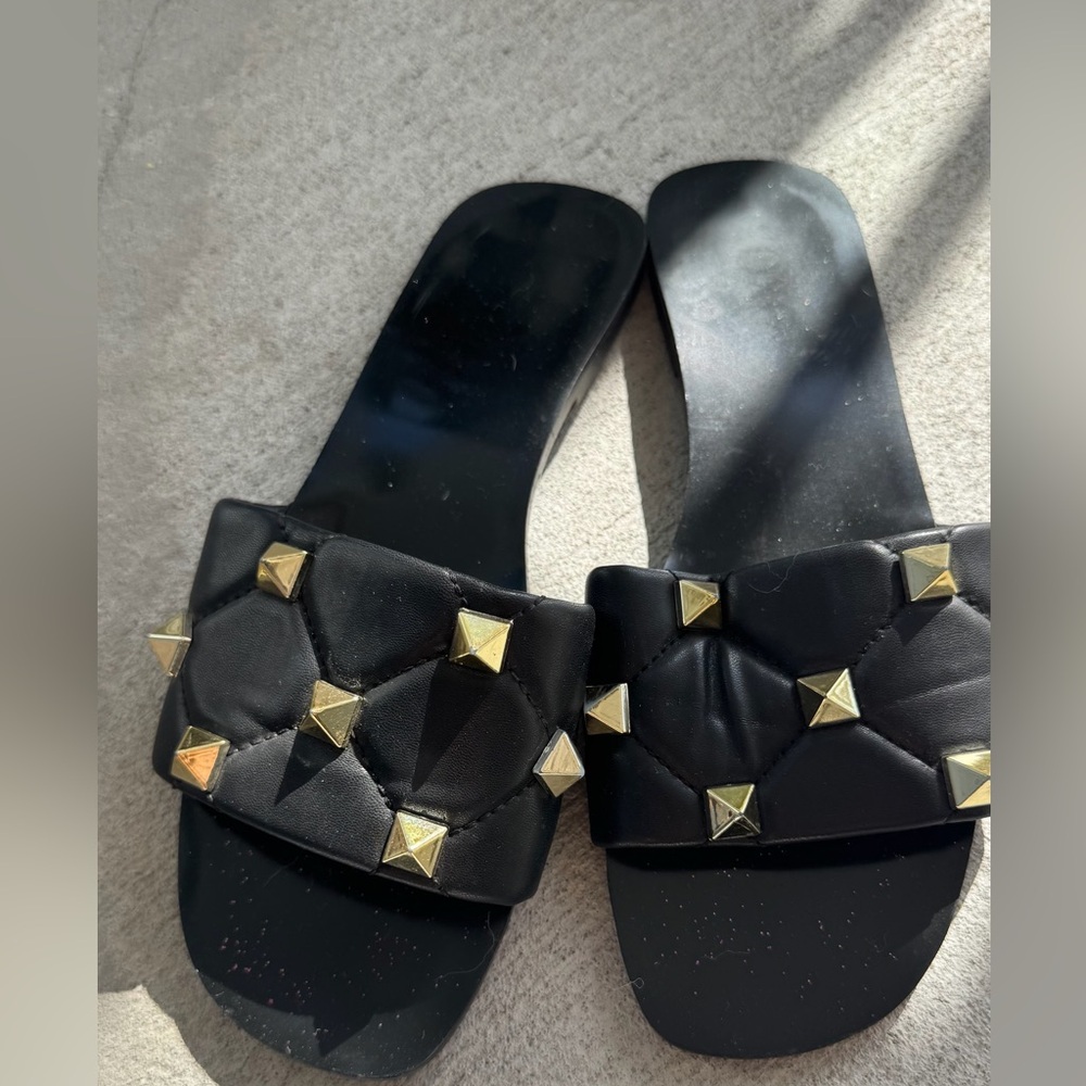 Black Studded Slide Sandals